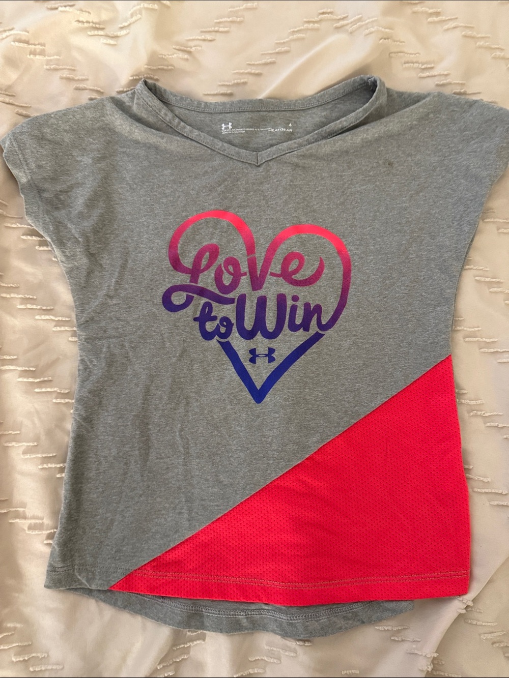 Under Armour Grey Tee with Pink and Purple Heart Graphic
